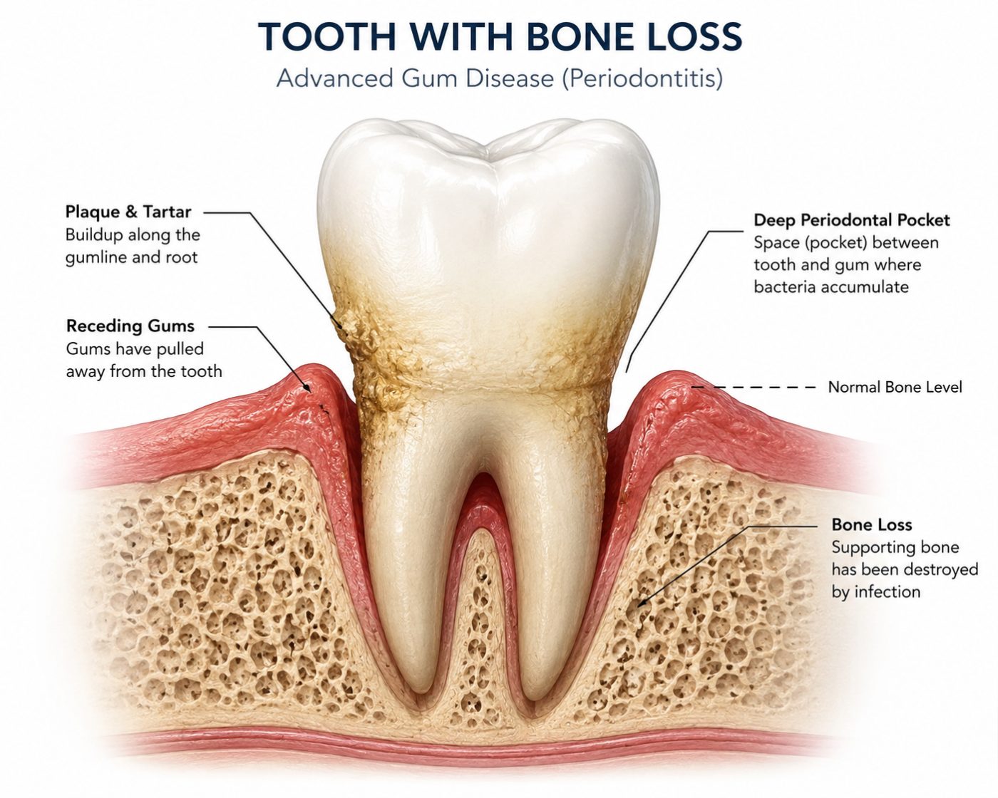 How gum disease causes tooth loss explained by dentist at The White Dental Practice, your 'dental clinic near me', in Mankapur Nagpur