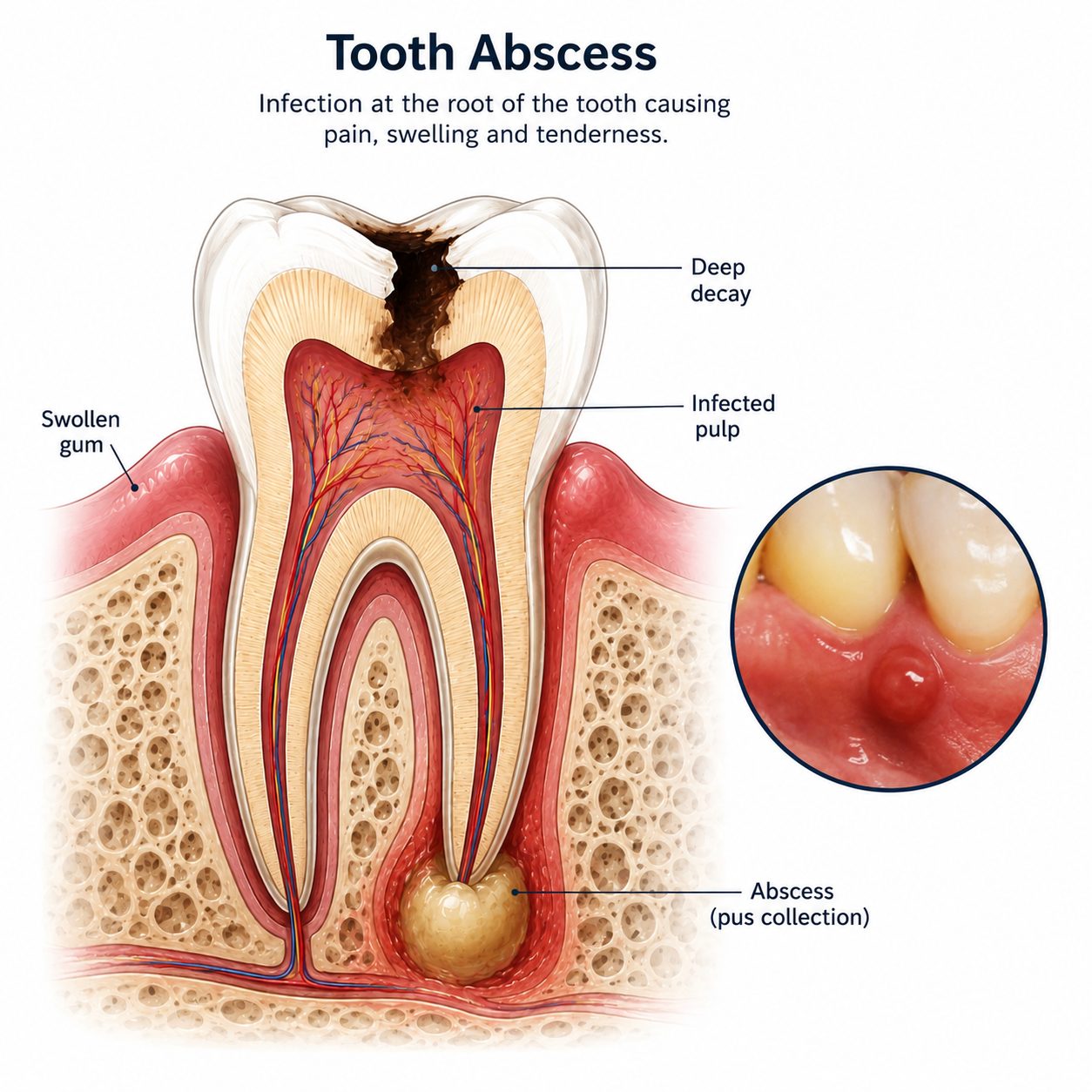 Dental abscess signs explained by dentist at The White Dental Practice, your 'dental clinic near me', in Mankapur Nagpur