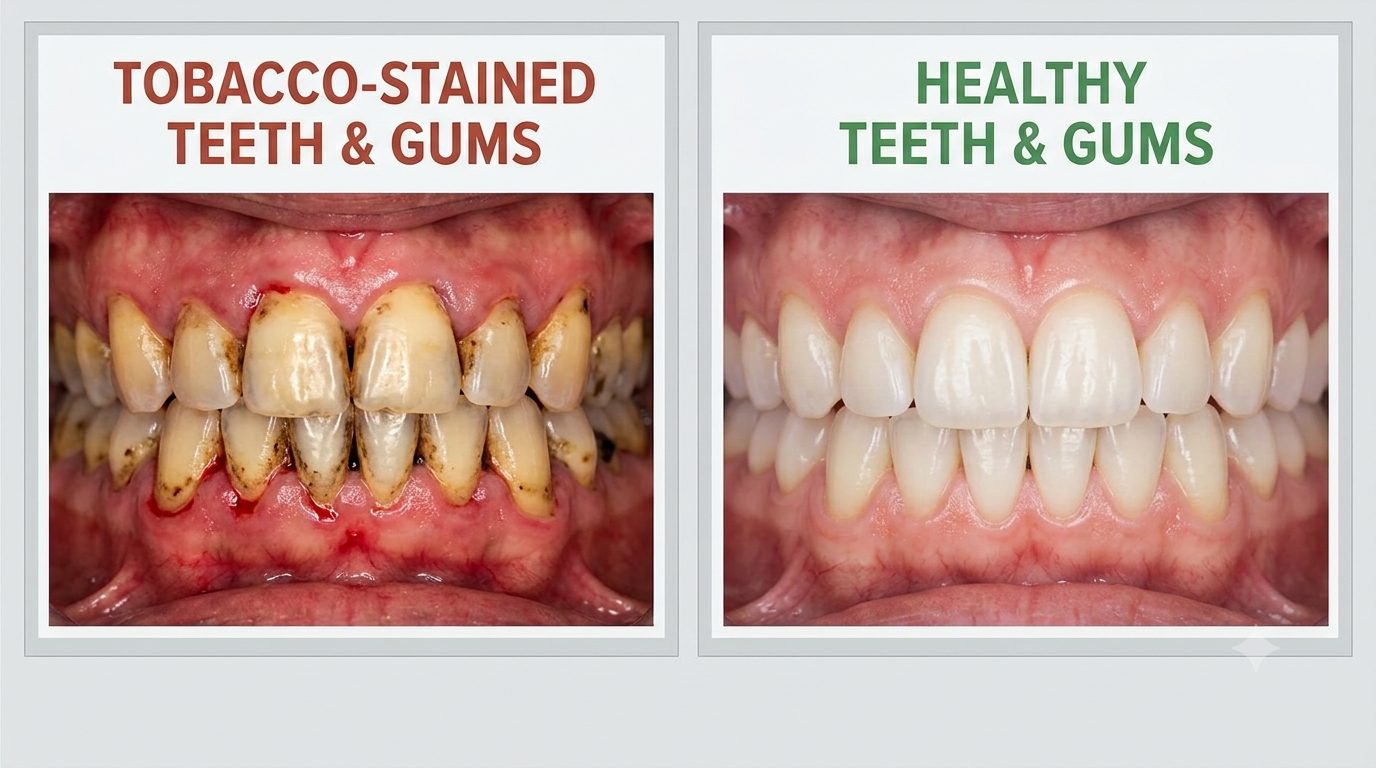 How smoking damages teeth and gums explained by dentist at The White Dental Practice, your 'dental clinic near me', in Mankapur Nagpur