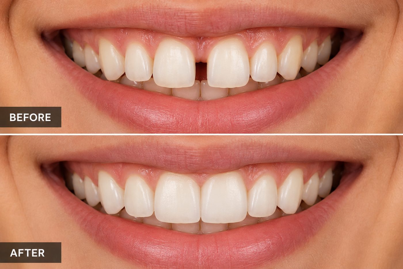 Closing a gap between front teeth shown by dentist at The White Dental Practice, your 'dental clinic near me', in Mankapur Nagpur