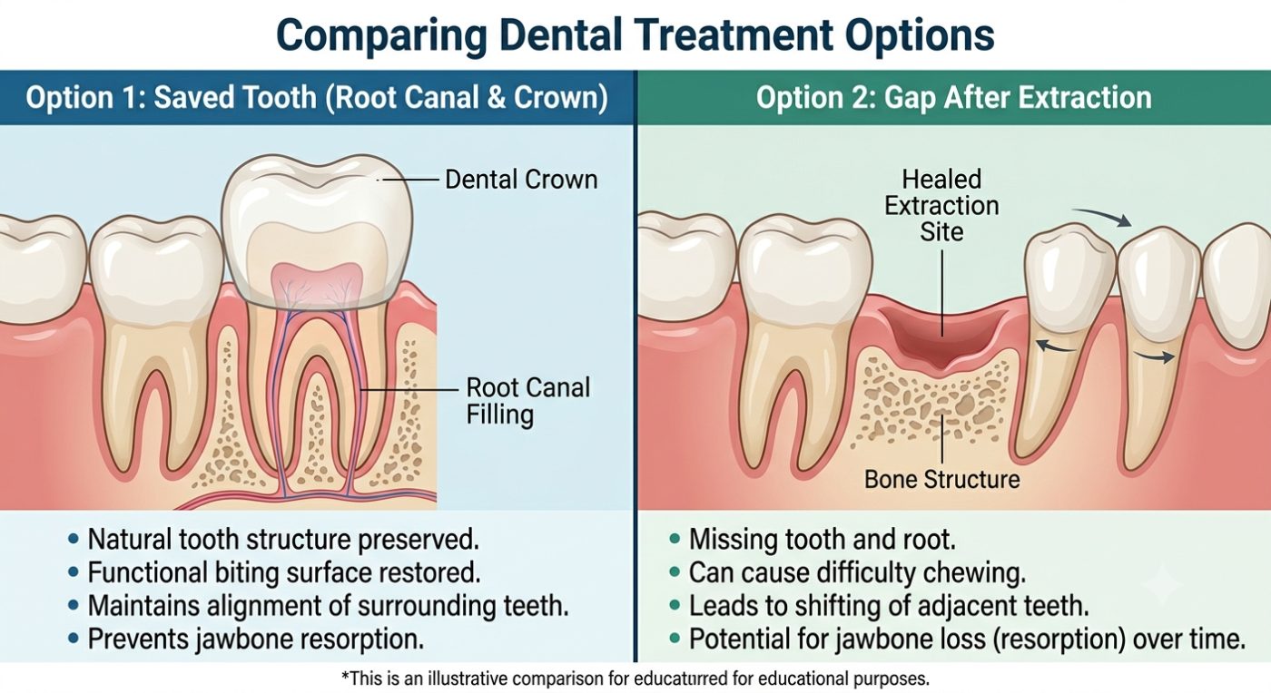 Root canal versus extraction explained by dentist at The White Dental Practice, your 'dental clinic near me', in Mankapur Nagpur