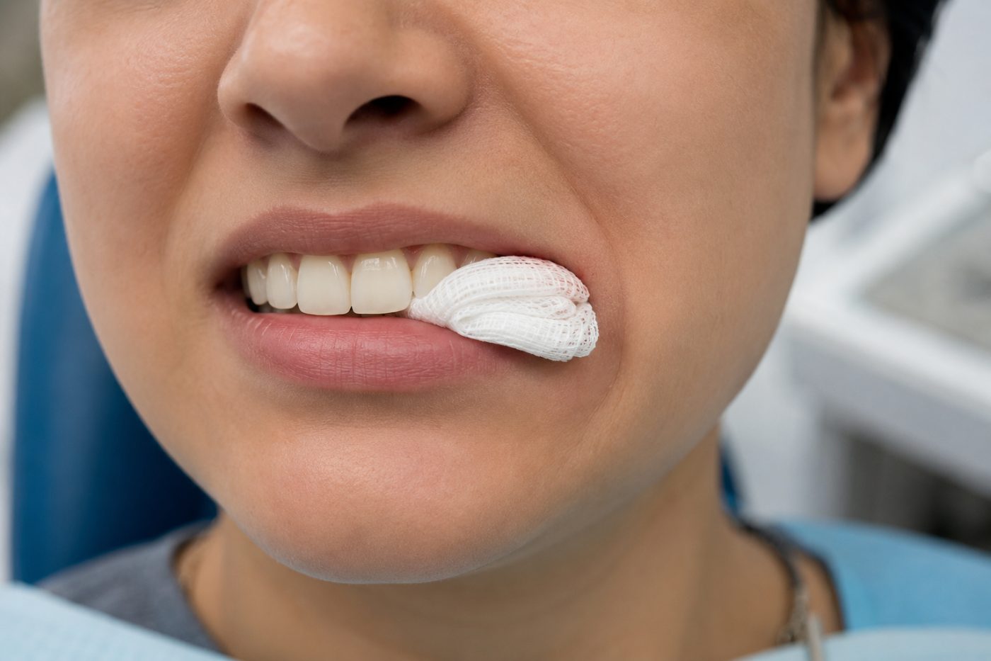 Stopping bleeding after a tooth extraction shown by dentist at The White Dental Practice, your 'dental clinic near me', in Mankapur Nagpur