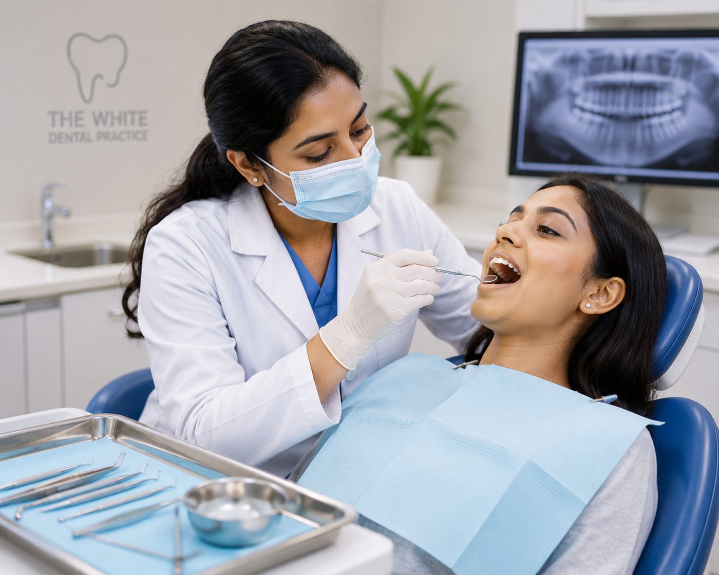 Steps of a dental check-up shown by dentist at The White Dental Practice, your 'dental clinic near me', in Mankapur Nagpur