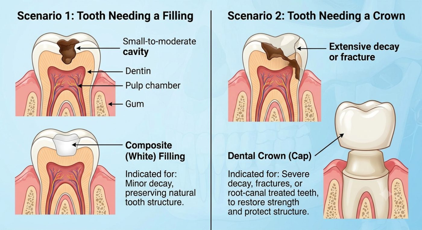 When you need a dental crown explained by dentist at The White Dental Practice, your 'dental clinic near me', in Mankapur Nagpur